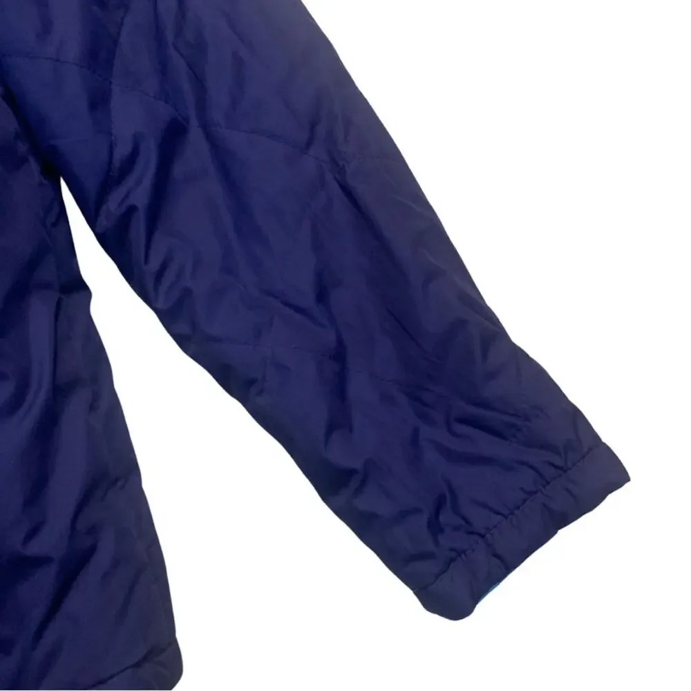 Reversible Blue Quilted Puffer Barn Jacket Small Winter Lightweight Y2K Nautical - Picture 2 of 11
